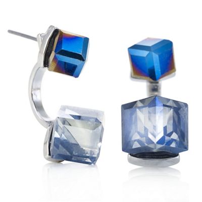 Designer blue crystal cube earring
